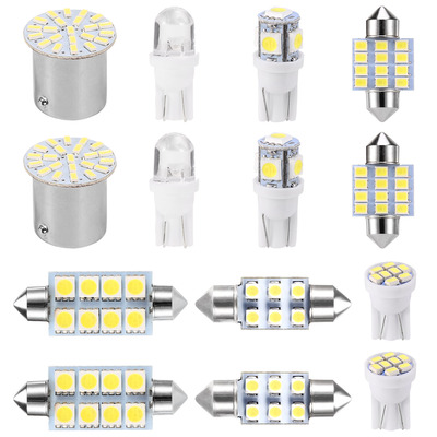 14pcs t10/31mm/36mm/41mm/1156 festoon led light bulb interior dome map led lights license plate trunk side positioning lights 6000k white