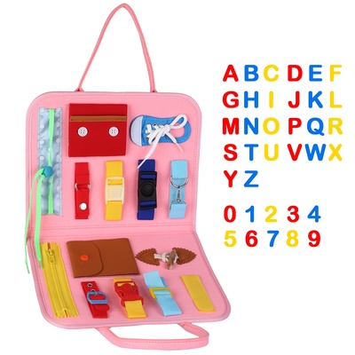 Kids busy board sensory activity board preschool learning toys montessori educational gift for 1-6 years old baby toddler girls boys-pink