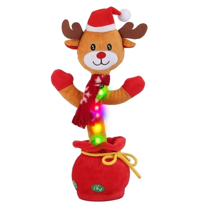 Kid electric dance toy christmas elk snowman senior penguin plush toy interactive sing song whirling mimicking recording light up toy-elk