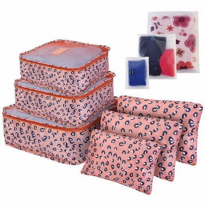 9pcs clothes storage bags water-resistant travel luggage organizer clothing packing cubes for blouse hosiery stocking underwear-leopard
