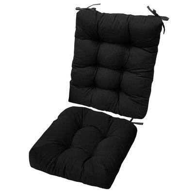 Rocking chair cushion 2 pieces back seat sets with non-slip ties polyester fiber filling 
comfortable for indoor home office car-black