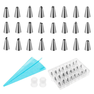 24pcs cake decorating supplies kit stainless steel diy baking supplies icing tips with pastry bags & disposable coupler & storage case