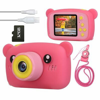 Kids digital camera - 2.0in screen, 4x digital zoom, 5 games, 32g mmc card - perfect christmas & birthday gift for 3-10 year olds-pink