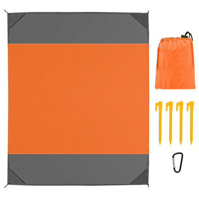 82.6x78.7in sand proof picnic blanket water resistant foldable camping beach mat w/ 4 anchors 1 carry bag for 2-3 people-orange-medium