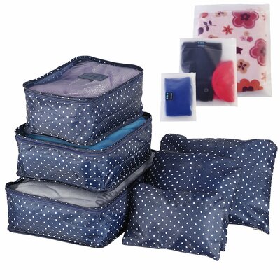 9pcs clothes storage bags water-resistant travel luggage organizer clothing packing cubes for blouse hosiery stocking underwear-navy