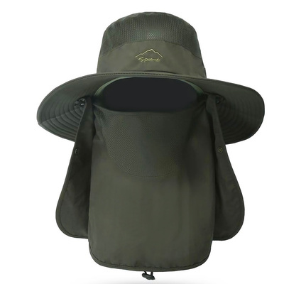Fishing bucket hat wide brim breathable unisex hat sunlight-proof removable neck face fishing cap for fishing hiking traveling-green
