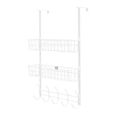 Over the door hooks organizer door towel rack hanger 5 hooks with 2 metal baskets for bathroom bedroom kitchen storage shelf-silver