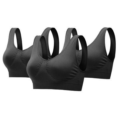 3 pack sport bras for women seamless wire-free bra light support tank tops for fitness workout sports yoga sleep wearing-black-3xl