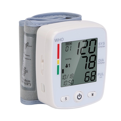 Blood pressure monitor wrist digital high blood pressure cuff heartbeat tester w/ 90x2 reading memory 2in lcd screen storage box