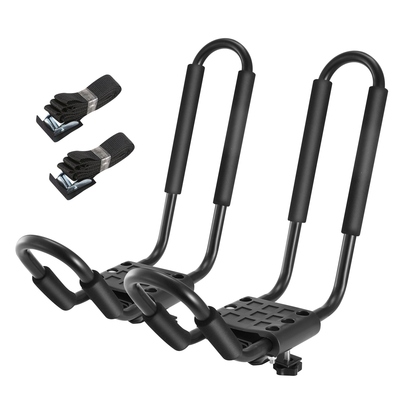 1 pair universal j-bar kayak carrier 220lbs load heavy duty canoe car top mount carrier roof rack w/ 2pcs tie down straps