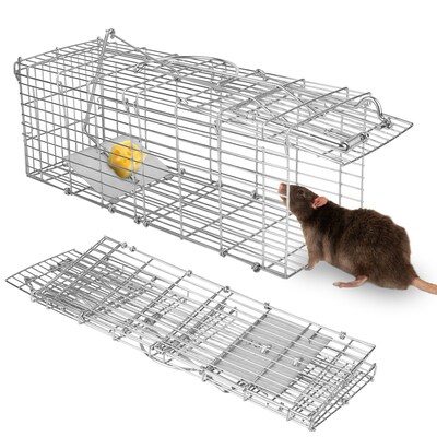 Foldable rat trap cage humane live rodent trap cage galvanized iron mice mouse control bait catch with detachable l shaped rod