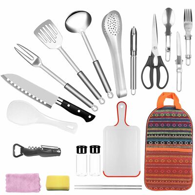 19pcs camping cookware set - portable outdoor kitchen gear with bag: utensils, appliances & equipment for picnic, campfire bbq