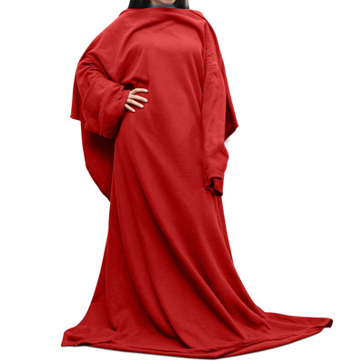 Wearable fleece blanket with sleeves cozy warm microplush sofa blanket extra soft lightweight for adult women men 3 colors-red