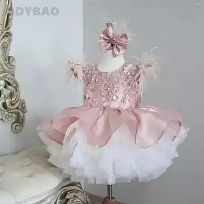 Girl dresses cute birthday princess ball flower short summer appliqued tulle baby party wedding formal wear gowns