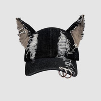 Grunge Punk Ripped Denim Cap With Ears - Thumbnail 1