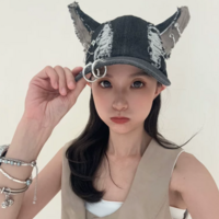 Grunge Punk Ripped Denim Cap With Ears - Thumbnail 6