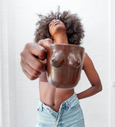 Handmade Ceramic Coffee Mug – 280ml/200ml Brown Design for Lovers of Women’s Breasts