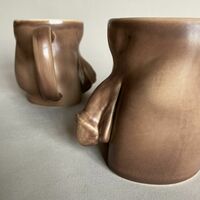 Handmade Ceramic Coffee Men Mug – 420ml Light Brown Design - Thumbnail 5