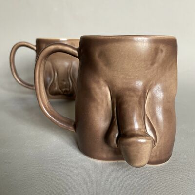 Handmade ceramic coffee men mug – 420ml light brown design