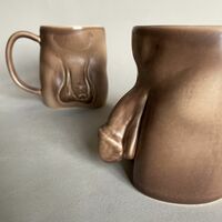 Handmade Ceramic Coffee Men Mug – 420ml Light Brown Design - Thumbnail 3