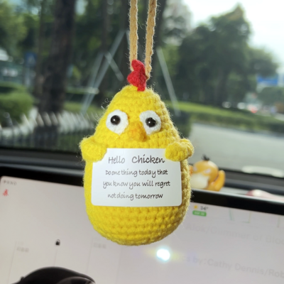 Hello chicken car hanging handmade crochet positive gift