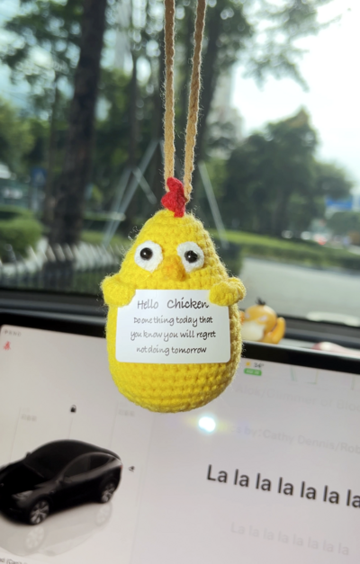 Hello Chicken Car Hanging Handmade Crochet Positive Gift