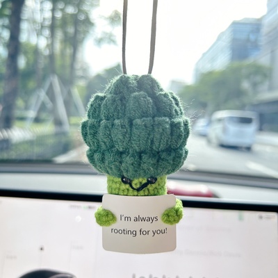 Positive broccoli car hanging handmade crochet positive gift