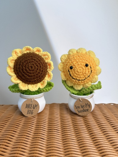 Custom Crochet Sunflower Plants Gifts Decor, Encouragement Daily Positive Affirmations, Birthday Gift, Thank Youift