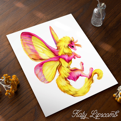 Rosy maple moth dragon - print