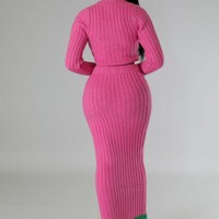 Fushia Knit Cardigan and Skirt Set - Thumbnail 3