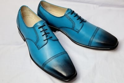 Crafted Leather Classic Blue Leather Oxford Lace up Dress Shoes