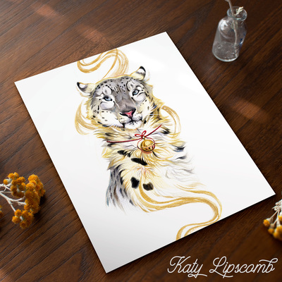 Holiday snow leopard - print