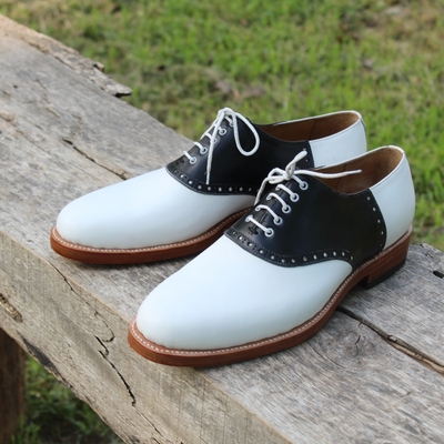 Crafted leather classic black white leather lace up dress shoes - Thumbnail 4
