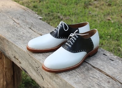 Crafted Leather Classic Black White Leather Lace up Dress Shoes