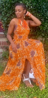 Orange Sapphire Backknot Halter Tank Top w/ Skirt & Headwrap