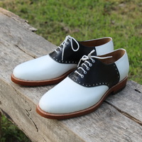 Crafted Leather Classic Black White Leather Lace up Dress Shoes - Thumbnail 3
