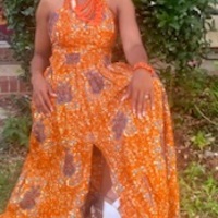 Orange Sapphire Backknot Halter Tank Top w/ Skirt & Headwrap - Thumbnail 1