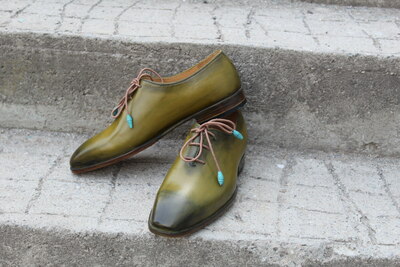 Crafted Leather Classic New Handmade Green Patina Oxford Lace up Dress Shoes