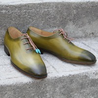 Crafted Leather Classic New Handmade Green Patina Oxford Lace up Dress Shoes - Thumbnail 1