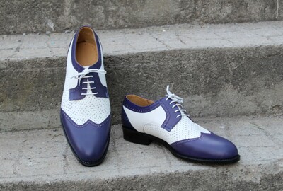 Crafted Leather Classic Oxford Wingtip Purple White Spectator Style Dress Shoes