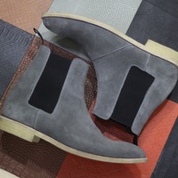 Handmade Ankle High Boot Men's Gray Suede Boot,Chelsea Boot - Thumbnail 1