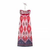 Holiday Style Positioning Print Halter Neck Long Dress - Thumbnail 1