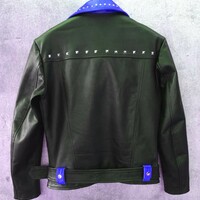 Crafted Leather Handmade Blue Black Men Fashion Biker Cafe Racer Motorcycle Studded Leather Jacket - Thumbnail 1