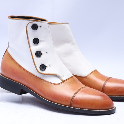 Crafted leather classic dress shoes genuine leather and suede ankle high button boot - Thumbnail 3