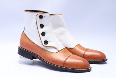 Crafted Leather Classic Dress Shoes Genuine Leather and Suede Ankle High Button Boot