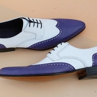 Crafted Leather Elegant and Classic Blue White Leather Pointed Toe Wingtip Oxford Lace up Dress Shoes - Thumbnail 1