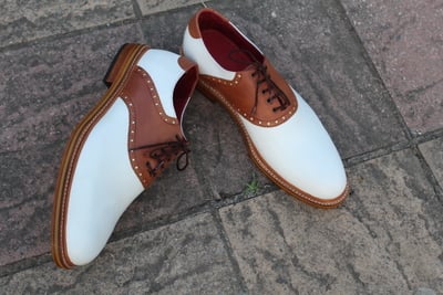 Crafted Leather Classic Brown White Leather Lace up Dress Shoes