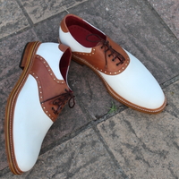 Crafted Leather Classic Brown White Leather Lace up Dress Shoes - Thumbnail 1