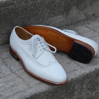 Crafted Leather Handmade Classic Wingtip White Leather Dress Shoes - Thumbnail 1