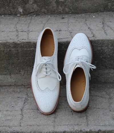 Crafted Leather Handmade Classic Wingtip White Leather Dress Shoes